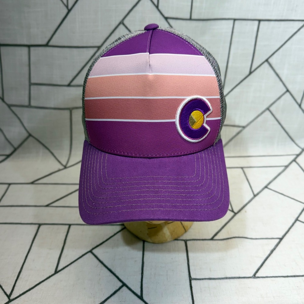 YoColorado Trucker Hat Adult Fit Purple Sunset Colorado C Logo Snapback Cap